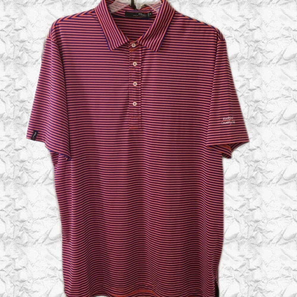 RLX Ralph Lauren Men's Orange Blue Striped Golf Performance Polo Shirt-Size XXL